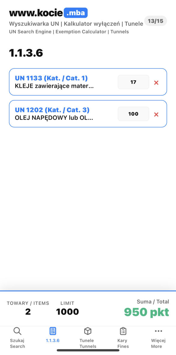 Wyłączenie 1.1.3.6 Umowa ADR